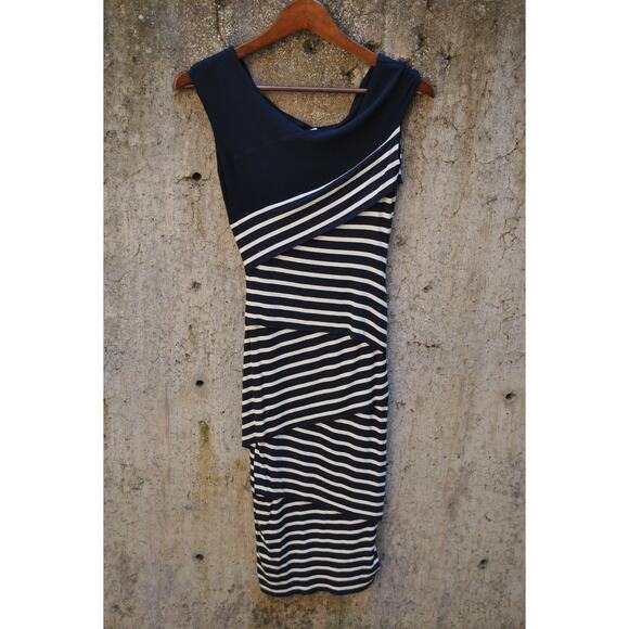 Bailey 44 Navy and White Striped Asymmetrical Sheath Dress – Petite XS - Picture 1 of 4